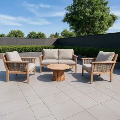 Livingfurn Loungeset Malaga Teakhout, Met bank, 2 stoelen en tafeltje* Loungesets