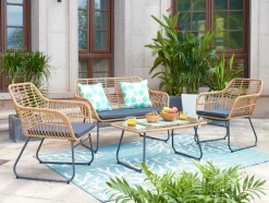 Artistiq Living Loungeset Marcelo Tafel + 2 stoelen + bank, Polyrotan* Loungesets