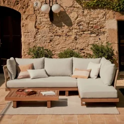 Kave Home Loungeset Raco Acaciahout, Met hoekbank en salontafel* Loungesets