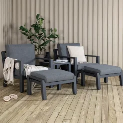 Nohr Loungeset Searra Met 2 stoelen, voetenbank en tafel, kleur Zwart/Grijs* Loungesets
