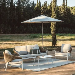 Kave Home Loungeset Zuara Met 3-zitsbank, 2 fauteuils en tafel, kleur Ecru/Bruin* Loungesets