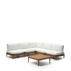 Kave Home Modulaire Loungeset Portitxol Teakhout, Met 1 hoekfauteuil, 4 fauteuils en salontafel* Loungesets