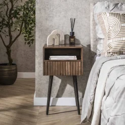LifestyleFurn Nachtkastje Alania Met 1 lade en open vak, Acaciahout* Nachtkastjes|Nachtkastjes