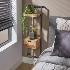 LifestyleFurn Nachtkastje Cruz Acaciahout en metaal, Met 1 lade* Nachtkastjes|Nachtkastjes