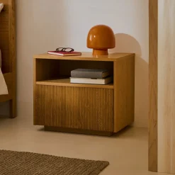 Kave Home Nachtkastje Helvine Eiken, Met 1 lade* Nachtkastjes|Nachtkastjes