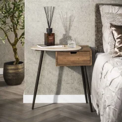 LifestyleFurn Nachtkastje Jaems Travertin- en eikenlook* Nachtkastjes|Nachtkastjes