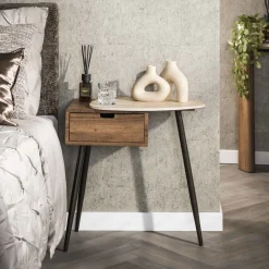 LifestyleFurn Nachtkastje Jaems Travertin- en eikenlook* Nachtkastjes|Nachtkastjes