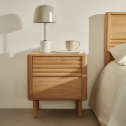 Kave Home Nachtkastje Lenon Eikenhout, Met 2 laden* Nachtkastjes|Nachtkastjes