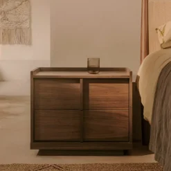 Kave Home Nachtkastje Onix Notenfineer, Met 2 laden* Nachtkastjes|Nachtkastjes