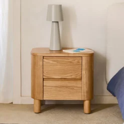 Kave Home Nachtkastje Salaya Essenhout, Met 2 lades* Nachtkastjes|Nachtkastjes