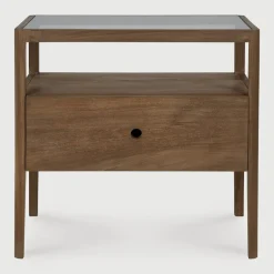 Ethnicraft Nachtkastje Spindle Hout en glas, Met 1 lade* Nachtkastjes|Nachtkastjes