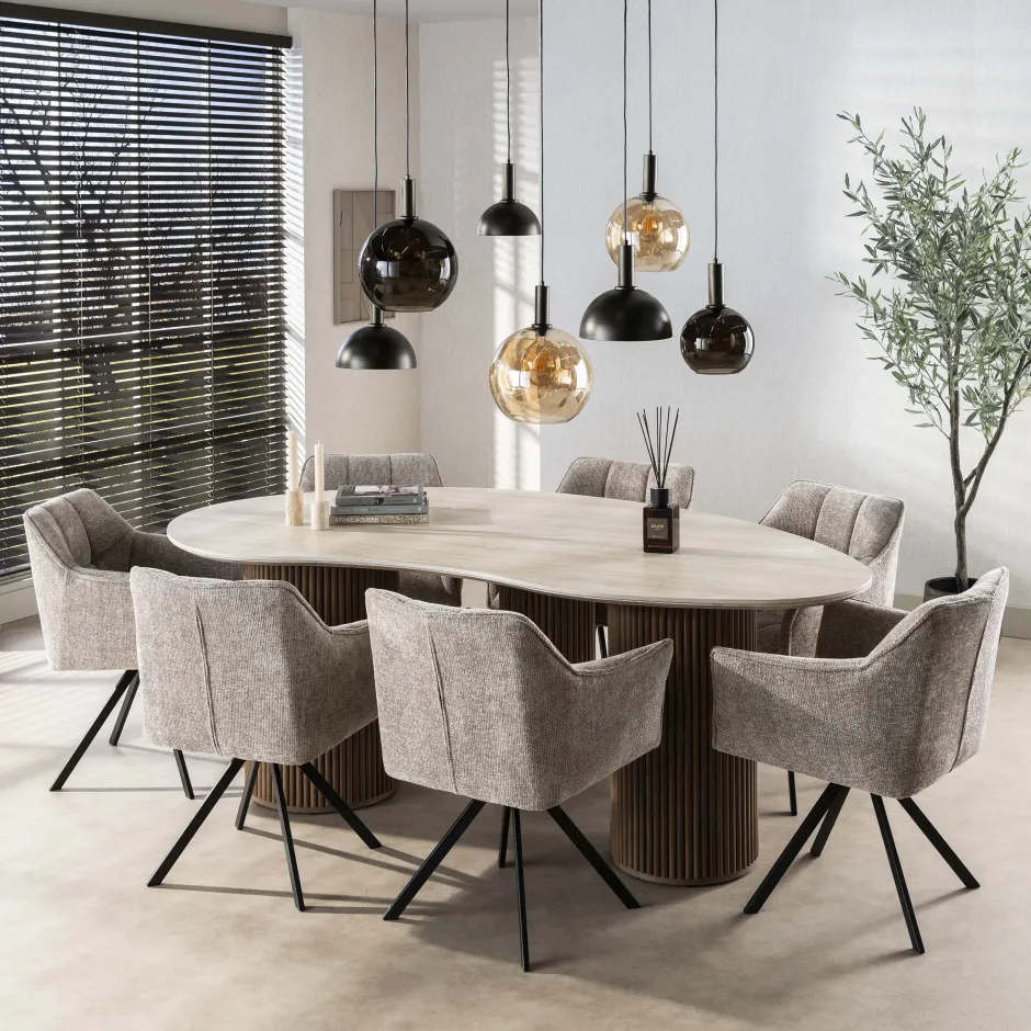 LifestyleFurn Organische Eettafel Laycie Keramiek in Travertinlook, 215 x 122cm* Sohome Giftcard|Travertin Eettafel