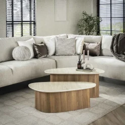 LifestyleFurn Organische Salontafel Laycie Keramiek in Travertin-look, Set van 2 stuks* Sohome Giftcard|Salontafel Set
