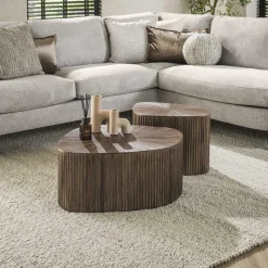 LifestyleFurn Organische Salontafel Sadaf Teakhout, Set van 2 stuks* Sohome Giftcard|Salontafel Set