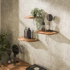 LifestyleFurn Organische Wandplank Lavar Acaciahout, Set van 3 stuks* Wandrekjes & Wandplanken