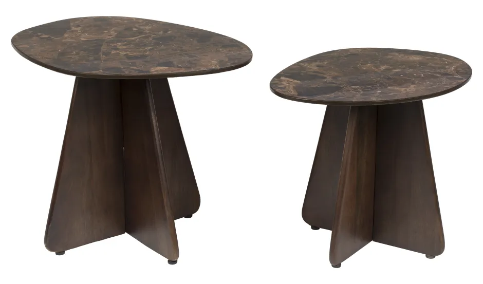 ZILT Organische Bijzettafel Rissa Marmer en mangohout, Set van 2 stuks* Bijzettafels Set