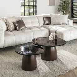 LifestyleFurn Organische Salontafel Cassidi Glas, Set van 2 stuks* Salontafel Set|Glazen Salontafel
