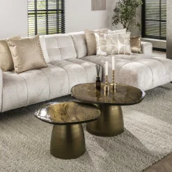 LifestyleFurn Organische Salontafel Cassidi Glas, Set van 2 stuks* Salontafel Set|Glazen Salontafel