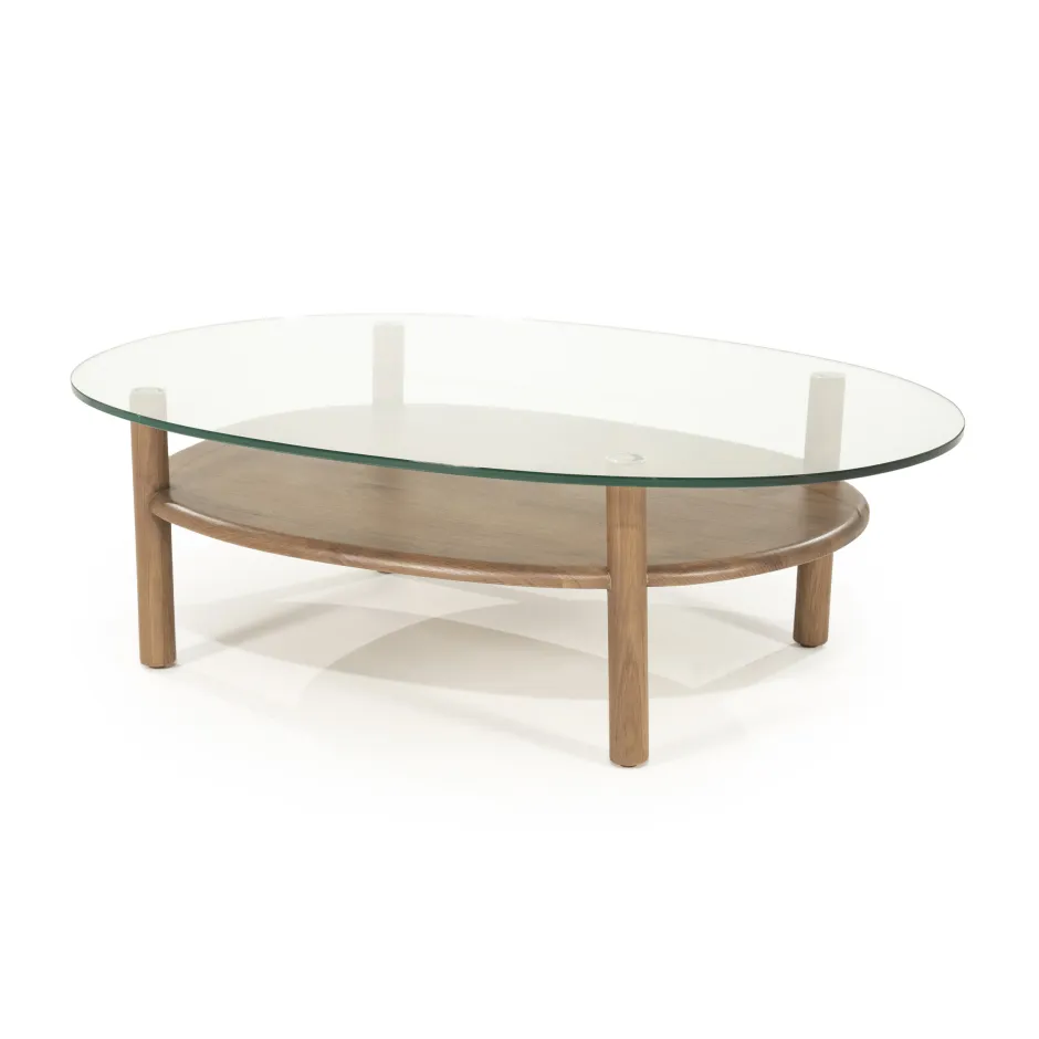 Eleonora Organische Salontafel Cleo Glas en eikenhout, 101 x 73cm* Glazen Salontafel|Organische Salontafel