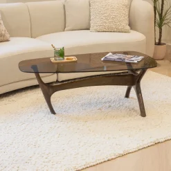 WOOOD Organische Salontafel Flash Mangohout en glas, 110 x 60cm* Glazen Salontafel|Organische Salontafel