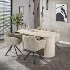 LifestyleFurn Ovale Eettafel Laycie Keramiek in Travertin-look, 180 x 90cm* Travertin Eettafel|Ovale Eettafel