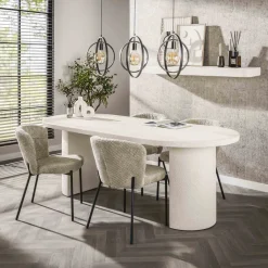 LifestyleFurn Ovale Eettafel Macie Marmercomposiet, 215 x 90cm* Marmeren Eettafel|Ovale Eettafel