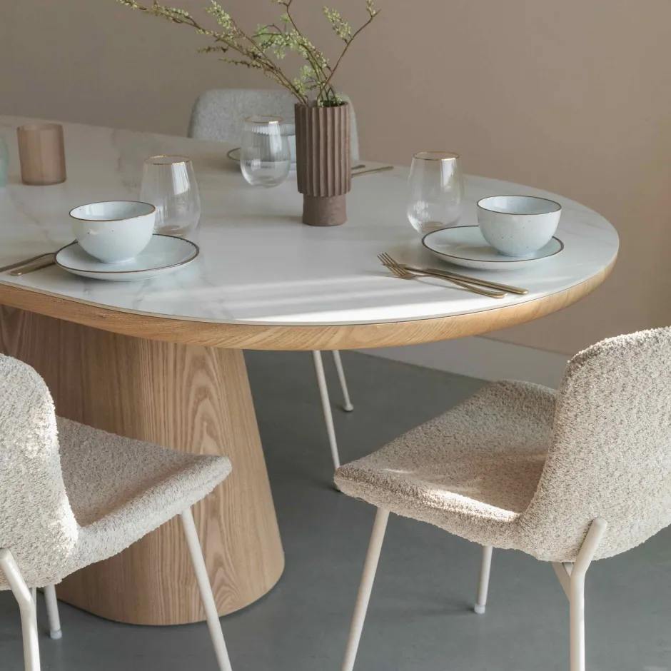 ZILT Ovale Eettafel Nathen Eiken en marmerlook* Ovale Eettafel|Marmeren Eettafel