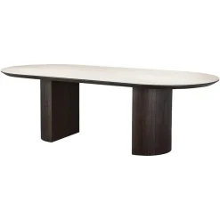 Richmond Interiors Ovale Eettafel Ritz Travertin en eiken, 240 x 110cm* Travertin Eettafel|Ovale Eettafel