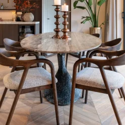 Richmond Interiors Ovale Eettafel Russo Travertin en brass, 235 x 110cm* Travertin Eettafel|Ovale Eettafel
