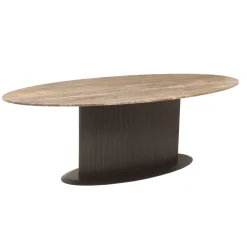 Richmond Interiors Ovale Eettafel Russo Travertin en brass, 235 x 110cm* Travertin Eettafel|Ovale Eettafel
