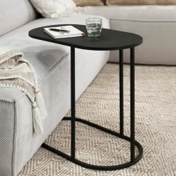 DTP Home Ovale Laptoptafel Terra Teakhout, 65 x 35cm* Zwarte Bijzettafel