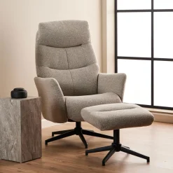 Bendt Relaxfauteuil Talisha Met voetenbank, Bouclé* Fauteuil Stof / Textiel|Fauteuil Bouclé / Teddy