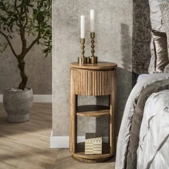 LifestyleFurn Rond Nachtkastje Sharmila Mangohout, Met 1 lade* Sohome Giftcard|Nachtkastjes