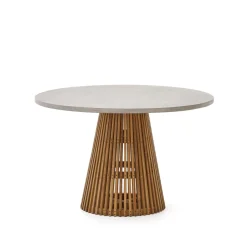 Kave Home Ronde Eettafel Alcaufar Cement en Teakhout, 120cm* Eettafels Voor In Je Tuin|Ronde Eettafel