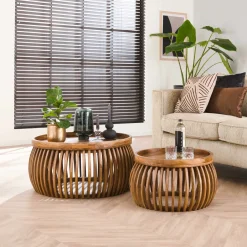 LifestyleFurn Ronde Salontafel Twiggy Mangohout, Set van 2 stuks* Sohome Giftcard|Salontafel Set