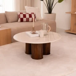 Eleonora Ronde Salontafel Xavi Marmer en mangohout, 90cm* Sohome Giftcard|Ronde Salontafel