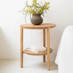 Ethnicraft Ronde Bijzettafel Bok Eikenhout, 43cm* Zwarte Bijzettafel|Ronde Bijzettafel
