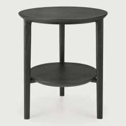 Ethnicraft Ronde Bijzettafel Bok Eikenhout, 43cm* Zwarte Bijzettafel|Ronde Bijzettafel