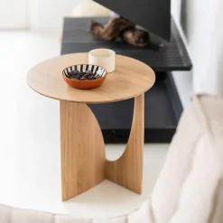 Ethnicraft Ronde Bijzettafel Geometric Gevernist Hout, 51cm* Zwarte Bijzettafel|Ronde Bijzettafel