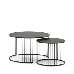 Kave Home Ronde Bijzettafel Hadar Set van 2 stuks, Mat glas, kleur* Zwarte Bijzettafel|Bijzettafels Set
