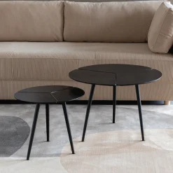 ZILT Ronde Bijzettafel Lianne Set van 2 stuks* Zwarte Bijzettafel|Bijzettafels Set