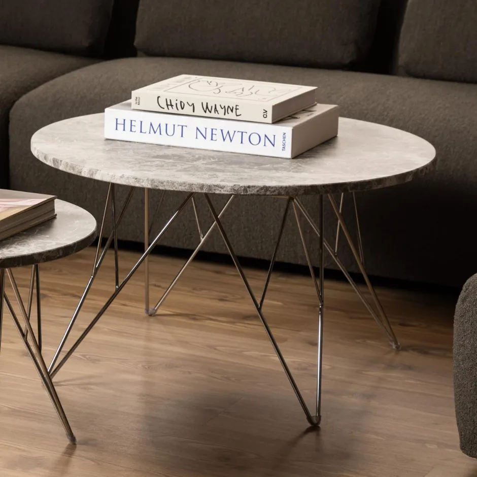Bendt Ronde Bijzettafel Nadia Marmer, kleur Grijs/* Ronde Bijzettafel
