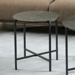 Bendt Ronde Bijzettafel Natally Marmerlook, 40cm* Zwarte Bijzettafel|Ronde Bijzettafel