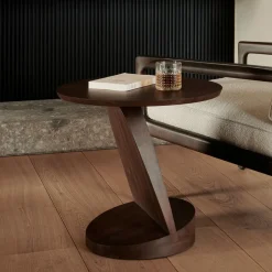 Ethnicraft Ronde Bijzettafel Oblic Gevernist Teakhout, 52cm* Zwarte Bijzettafel|Ronde Bijzettafel