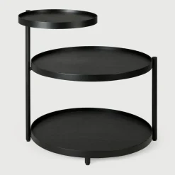 Ethnicraft Ronde Bijzettafel Swivel Tray Gelakt Hout, Met 3 bladen* Zwarte Bijzettafel|Ronde Bijzettafel