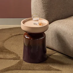 WOOOD Ronde Bijzettafel Tumo Keramiek, 35cm, kleur Paars/Bruin* Ronde Bijzettafel