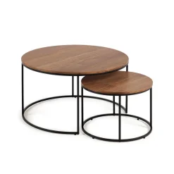Kave Home Ronde Bijzettafel Yoana Eikenhout, Set van 2 stuks* Bijzettafels Set|Ronde Bijzettafel