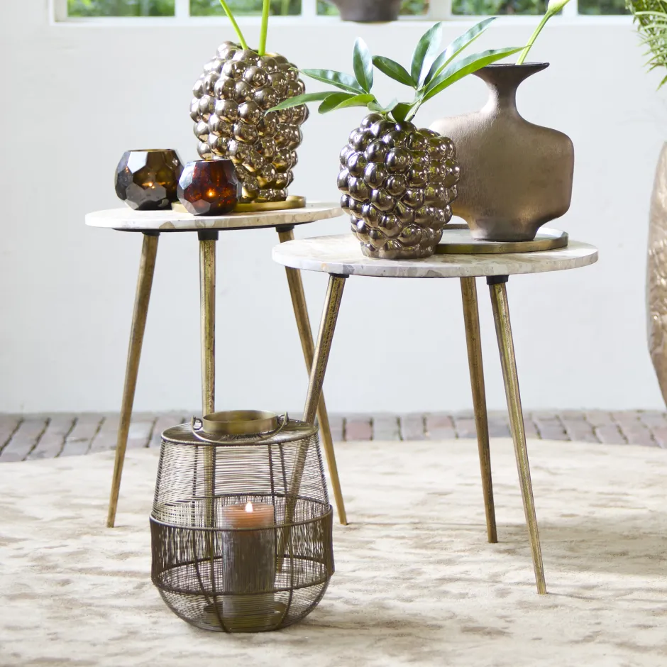 Light & Living Ronde Bijzettafel Zeca Marmer, Set van 2 stuks* Bijzettafels Set|Ronde Bijzettafel