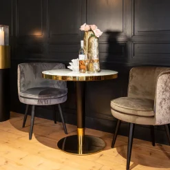 Richmond Interiors Ronde Bistrotafel Osteria Faux Marmer en Staal, Ø80cm* Bistrotafels