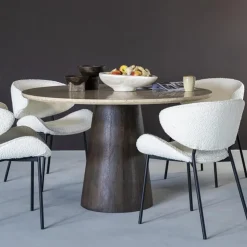 Eleonora Ronde Eettafel Aikin Travertin en Mangohout, 130cm* Travertin Eettafel|Ronde Eettafel